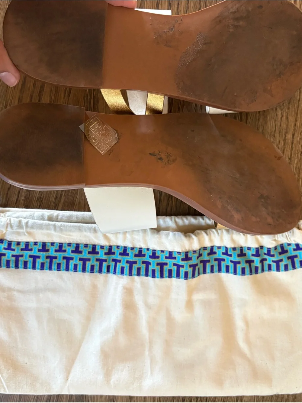 Tory Burch White Leather Slides with Gold Accents